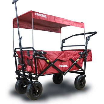 FROSAL Bollerwagen Nick PRO rot faltbar mit Schiebegriff Dach & Bremse