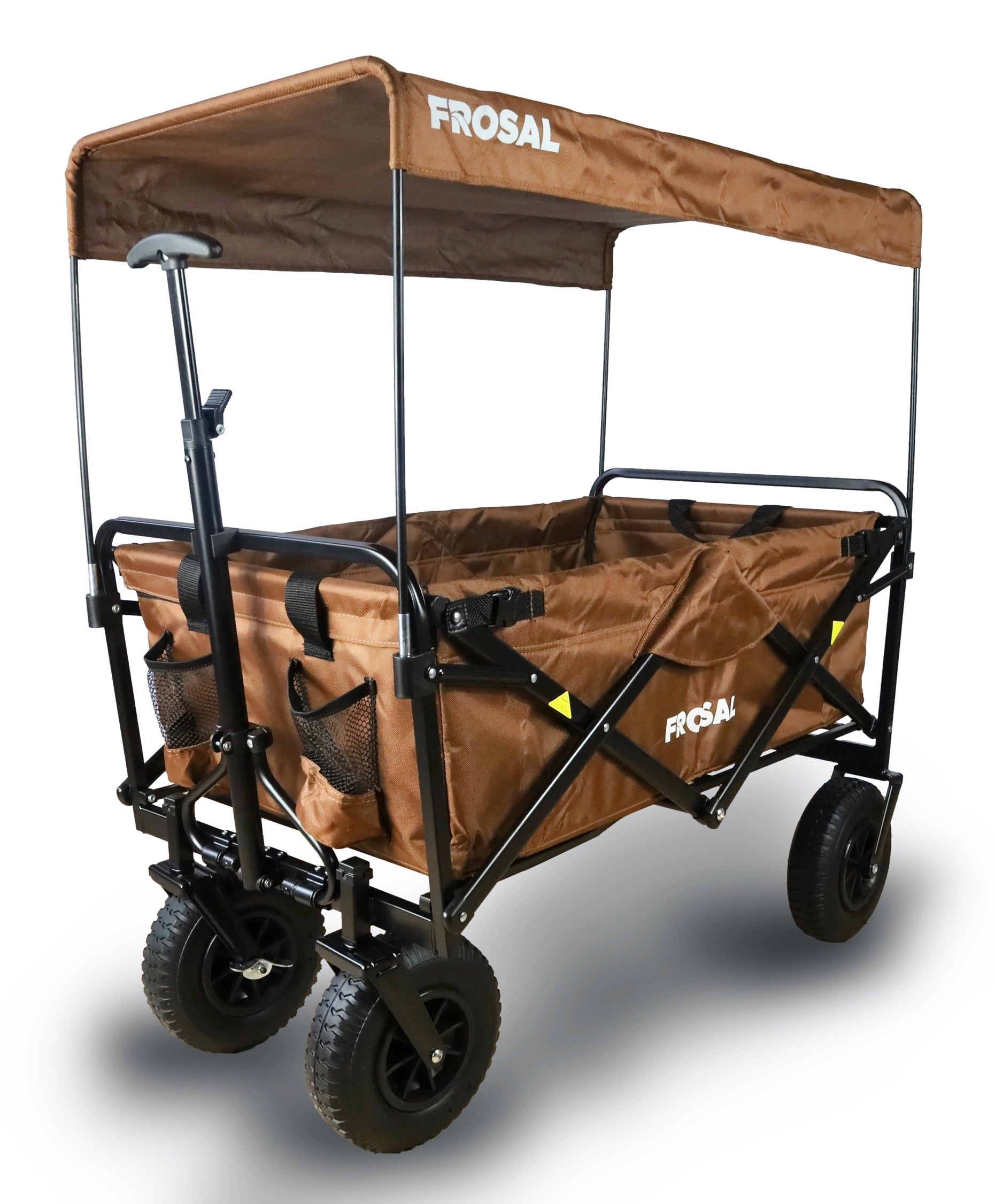FROSAL Bollerwagen Nick Faltbar Mit Luftreifen Bremse Dach Braun FROSAL Bollerwagen Nick Faltbar Mit Luftreifen Bremse Dach Braun